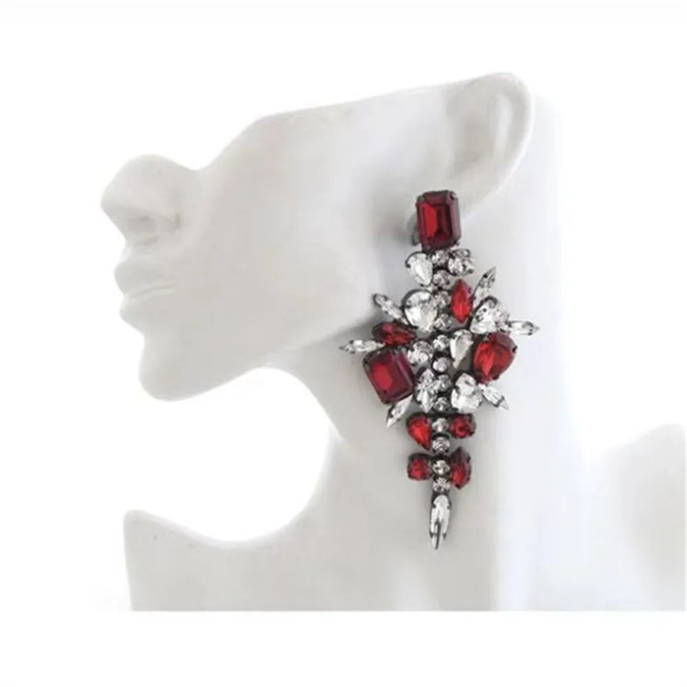 Novelly Crystal Red Ruby Chandelier Shape Drop EarringsRedGold