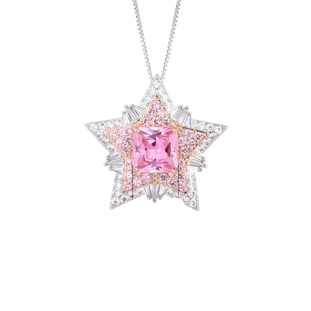 10*10mm Pink Quartz Topaz Pentagram Pendant Necklace