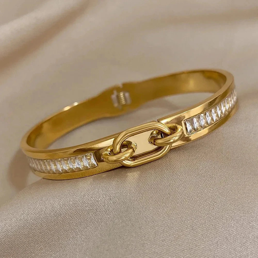 Gold-Plated Stainless Steel Diamond Bracelet