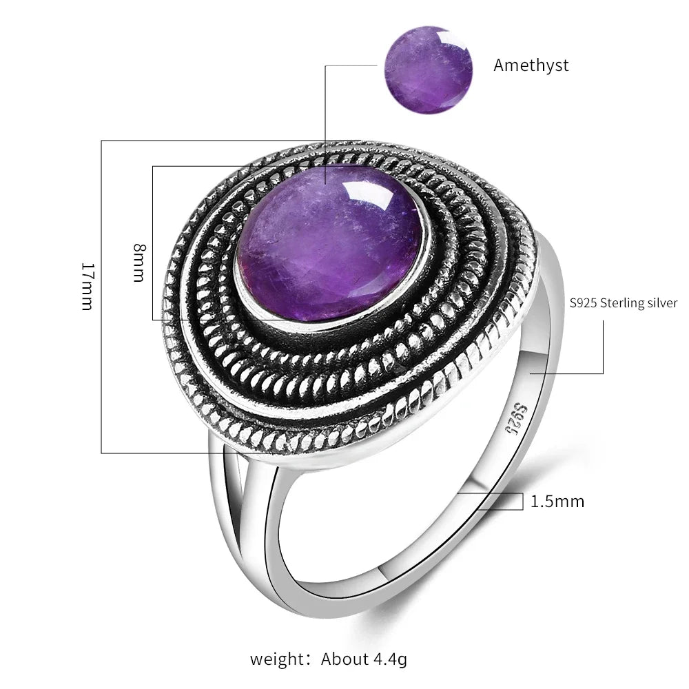 8MM Round Natural Amethyst Rings