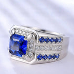 European and American fashion new men's jewelry, inlaid with blue square zircon, grand luxury men's ring