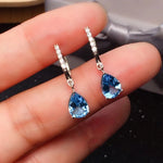 Silver inlaid classic water drop sapphire ear buckle fashion exquisite earrings