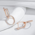 Round Drop Earrings – Rose Gold & Silver with Zircon