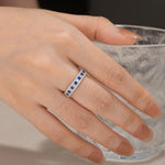 Princess Zircon Half Eternity Ring 925 Sterling Silver White Blue Sapphire Wedding Band