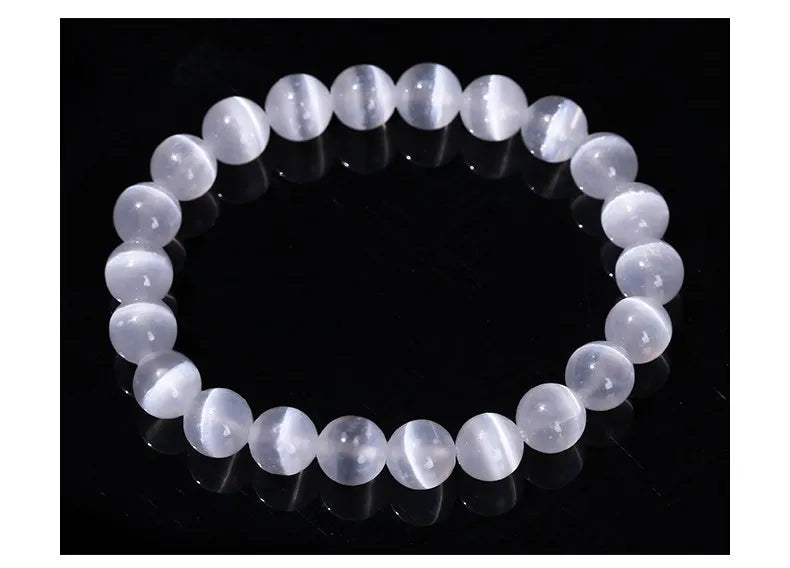 Natural White Selenite Stone Bead Bracelet