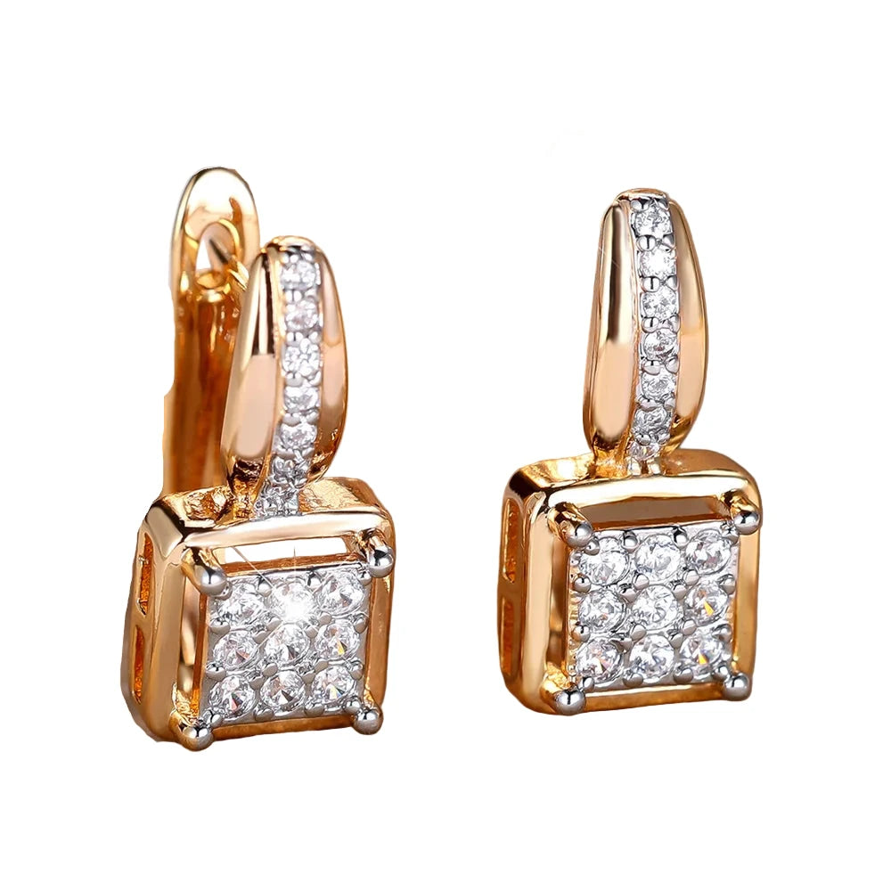 Gold Crystal Square Hoop Earrings for WomenGold White
