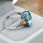 S925 Silver Ring High Sea Blue Topaz Ring Two-Tone Flower Ring