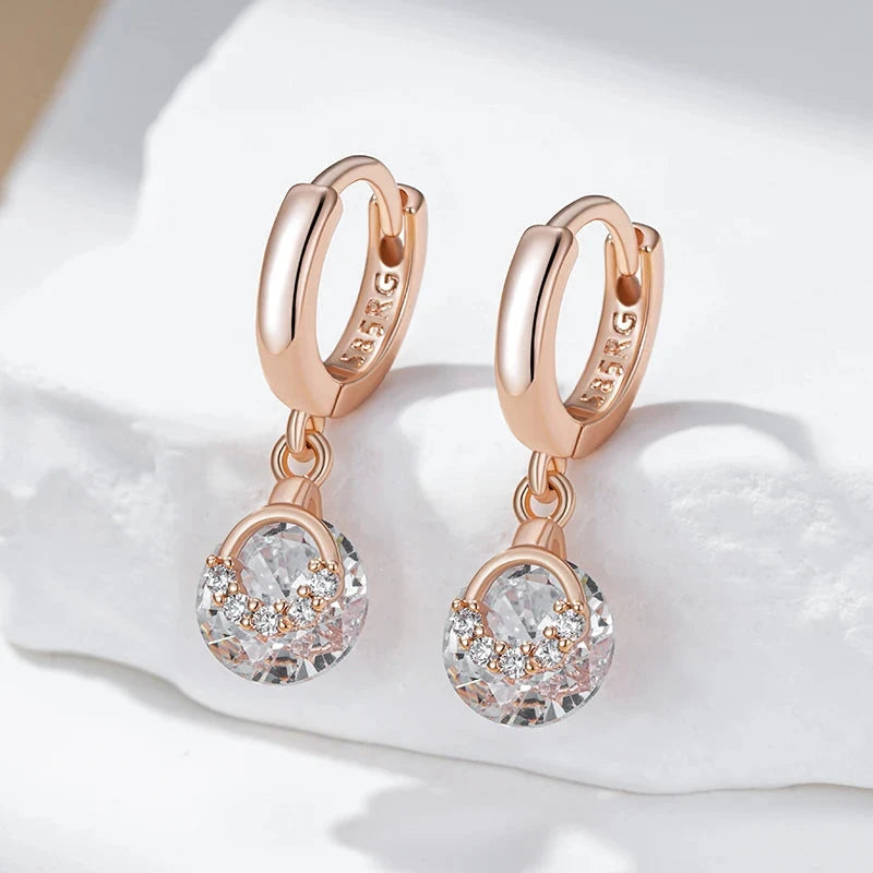 585 Rose Gold Zircon Drop Earrings for Women