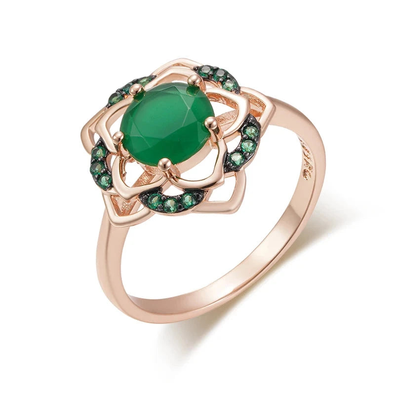 585 Rose Gold Color Green Flower Women's RinggreenROSE GOLD COLOR