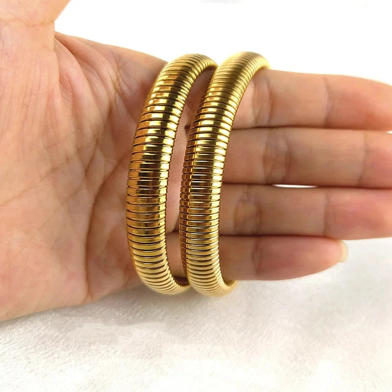 Gold Wide Metal Bangles – Stretch Bracelet SetOV 2PCS