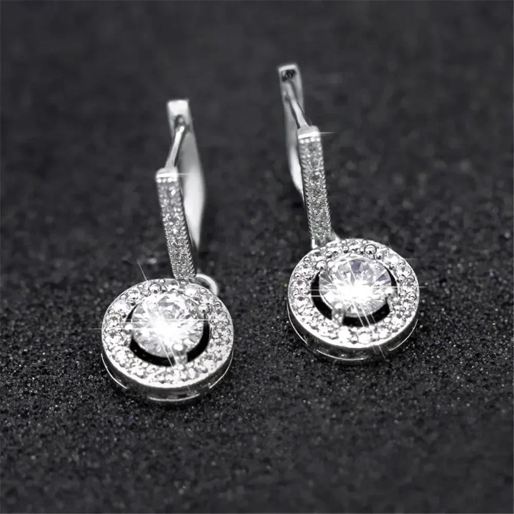 Brilliant Round Cut Cubic Zirconia Drop Earrings for Women