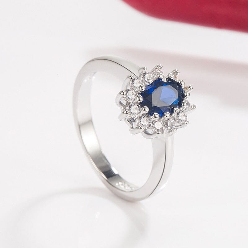 Oval Flower Silver RingRing5blue