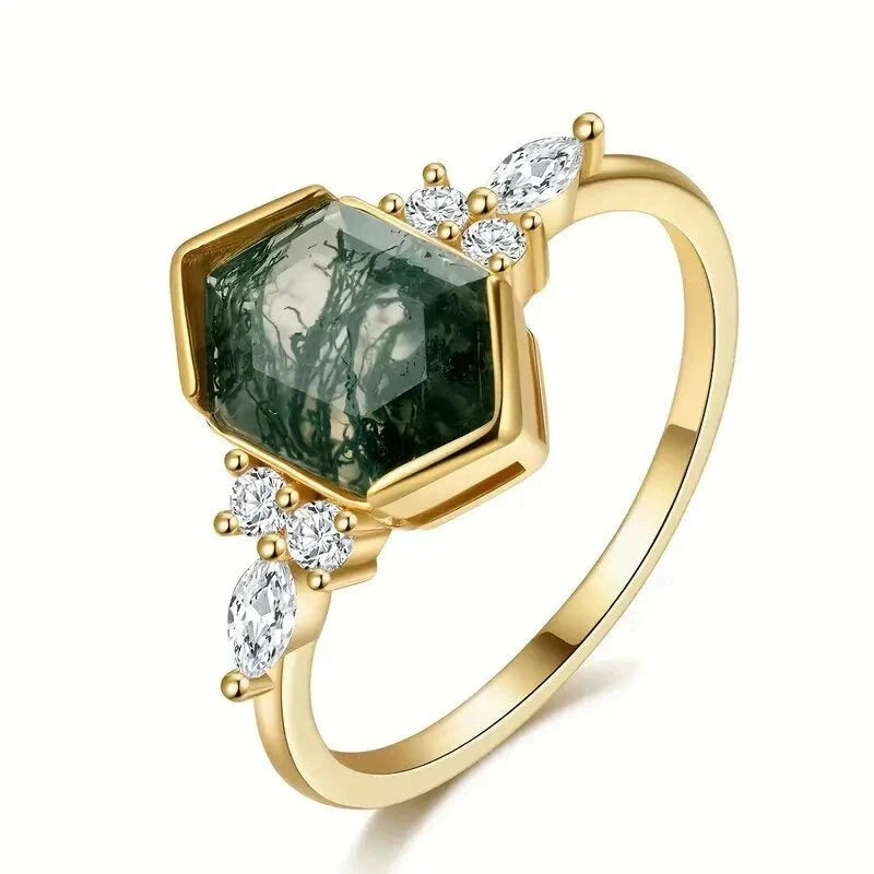 Luxury Geometric Gold Green Resin Stone Rings for Women