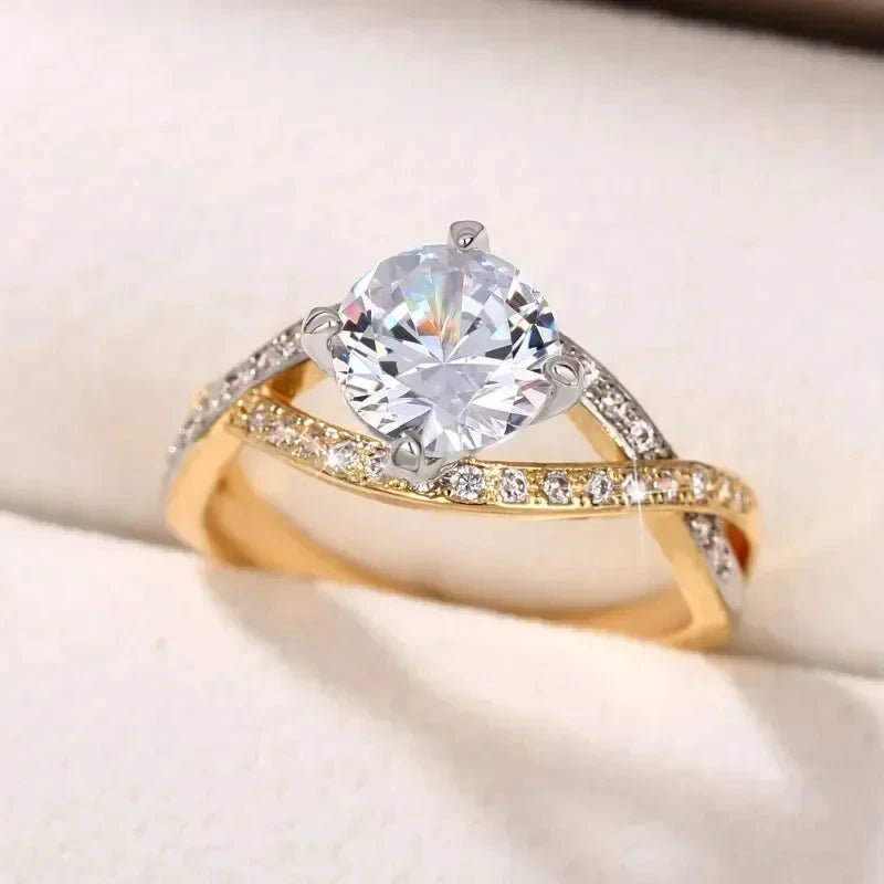 Two Tone Luxury Women Rings with Sparkling CZ