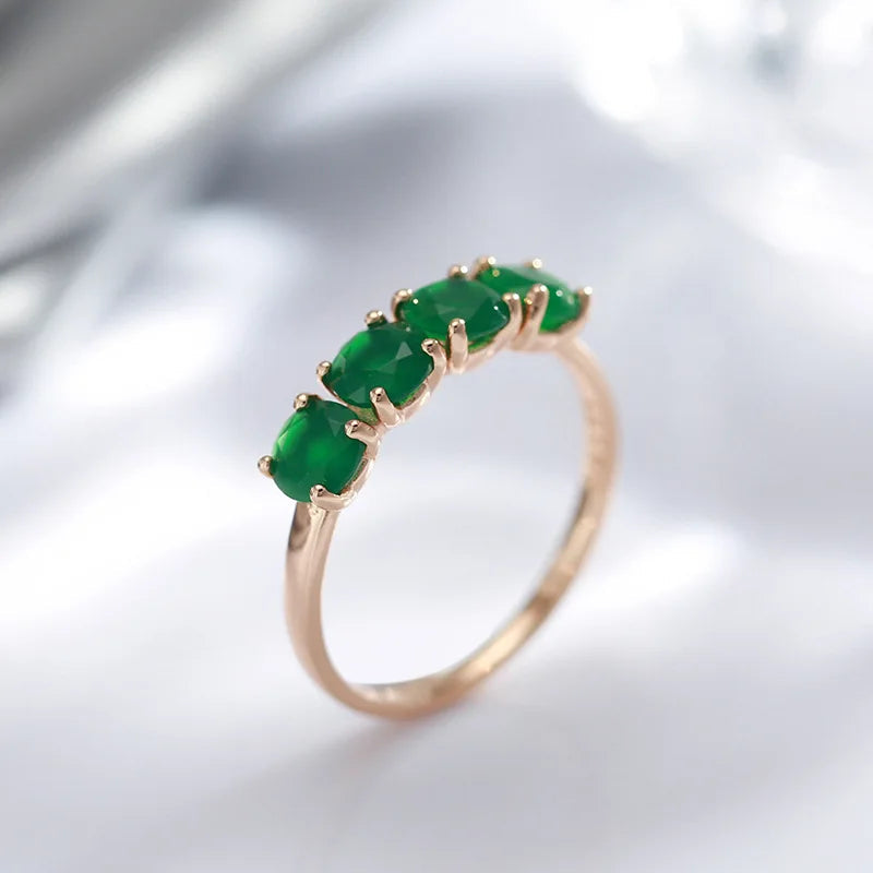 18K Rose Gold Ring Natural Emerald Gemstone Jewelry