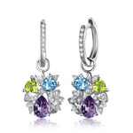 Natural Amethyst Blue Topaz Peridot Chrome Diopside Flower Dangle Drop Earrings925 Sterling Silver