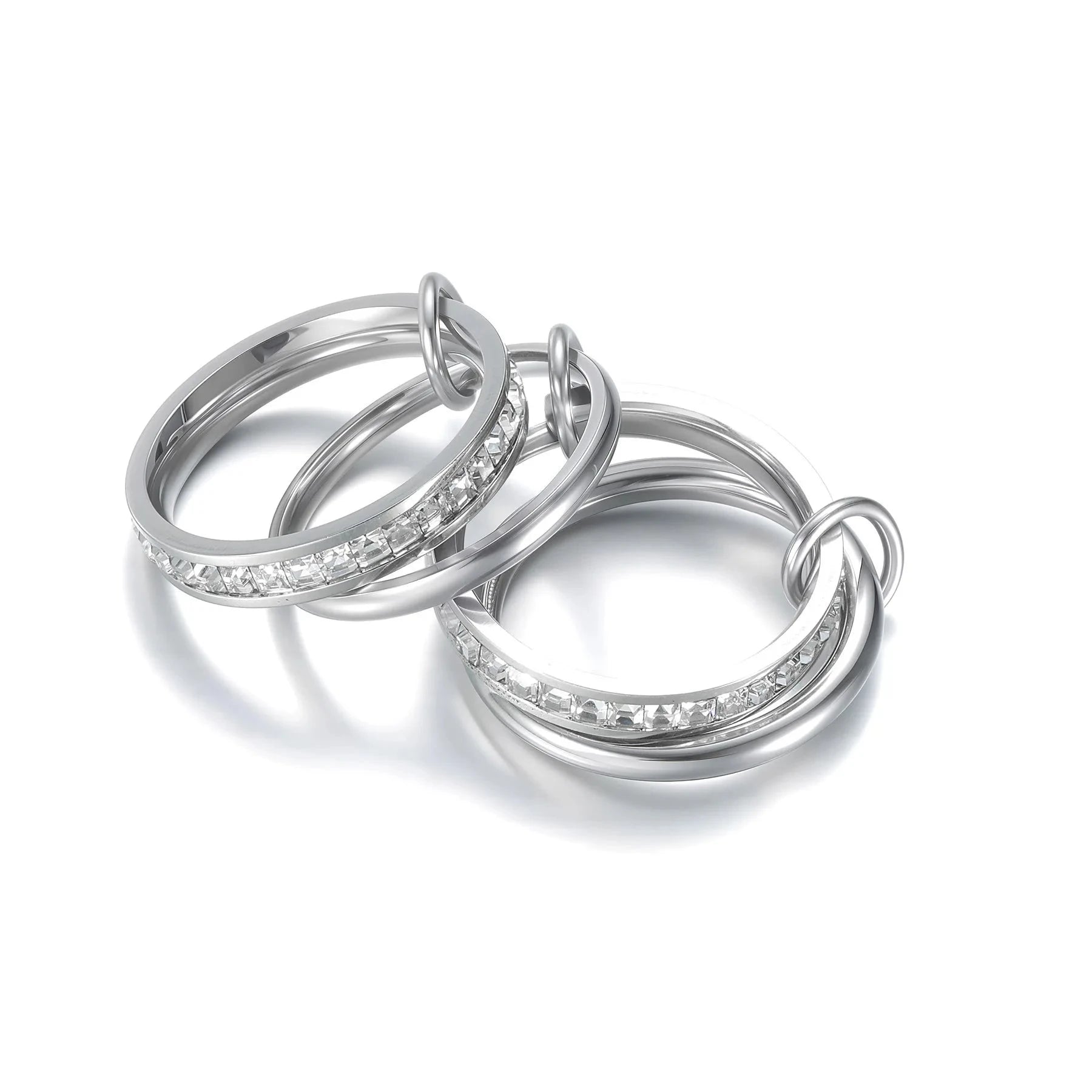 Stainless Steel Jewelry 4pcs Luxury Zircon Stack Rings