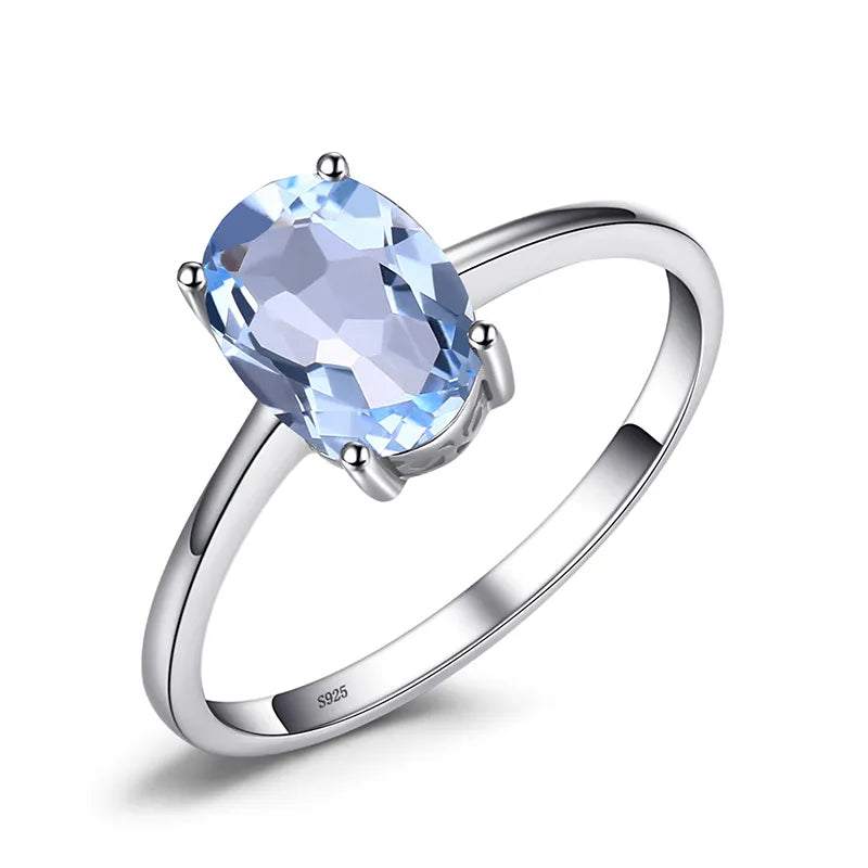 Genuine Garnet 925 Sterling Silver Rings for Women Colorful Gemstone JewelryNatural Blue Topaz6