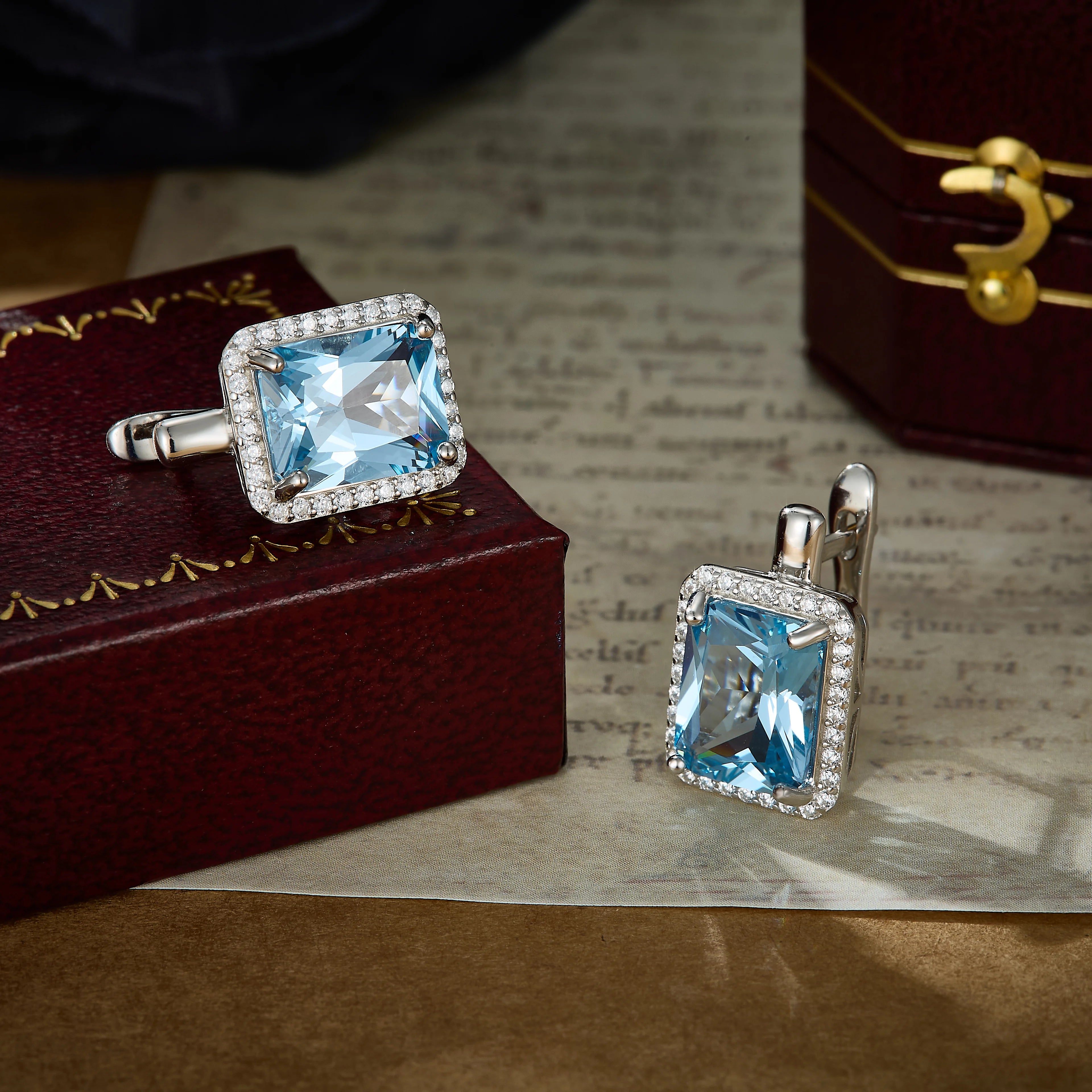 Luxury Nano Sky Blue Topaz Gemstone Clip On Earrings