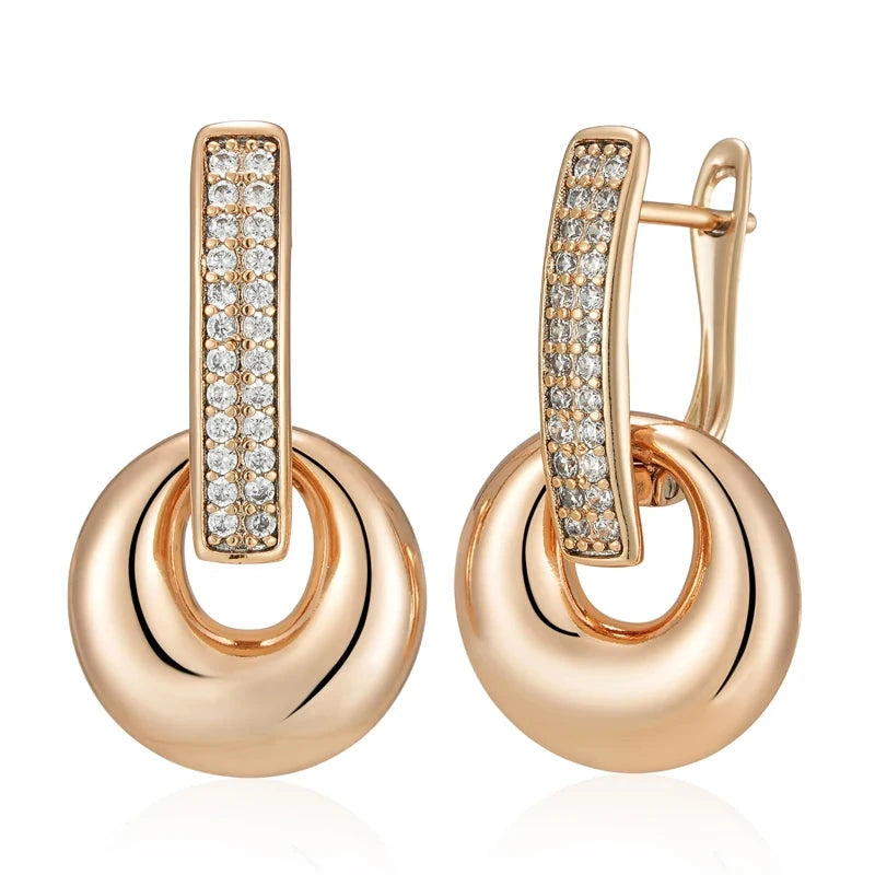 Rose Gold Geometry Drop Earrings with Natural ZirconH1599