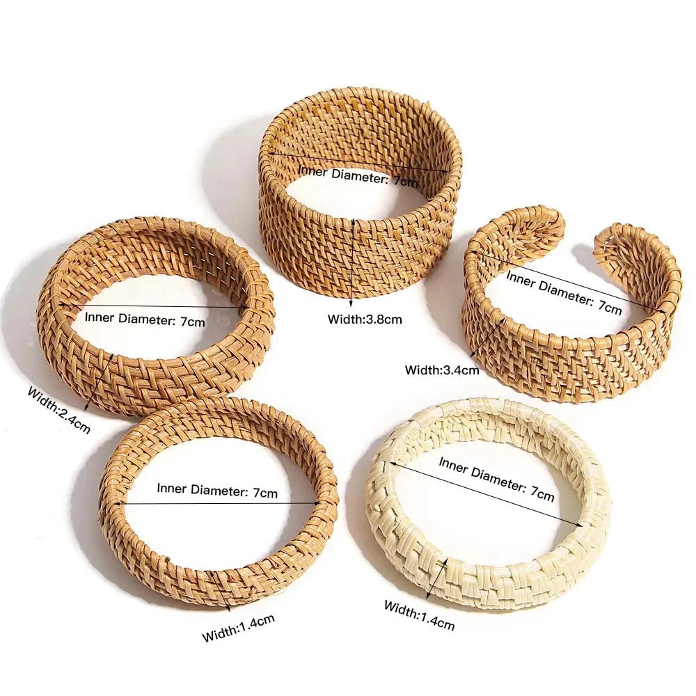 Boho Wood Bamboo Rattan Weave Bracelet