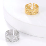 Stainless Steel Leaves Ring Women Gold Color Open Rings