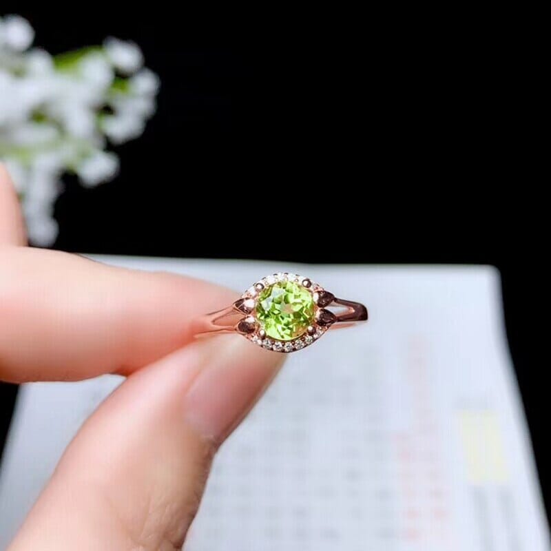 6mm Simple Round Cut Peridot 925 Sterling Silver RingRing