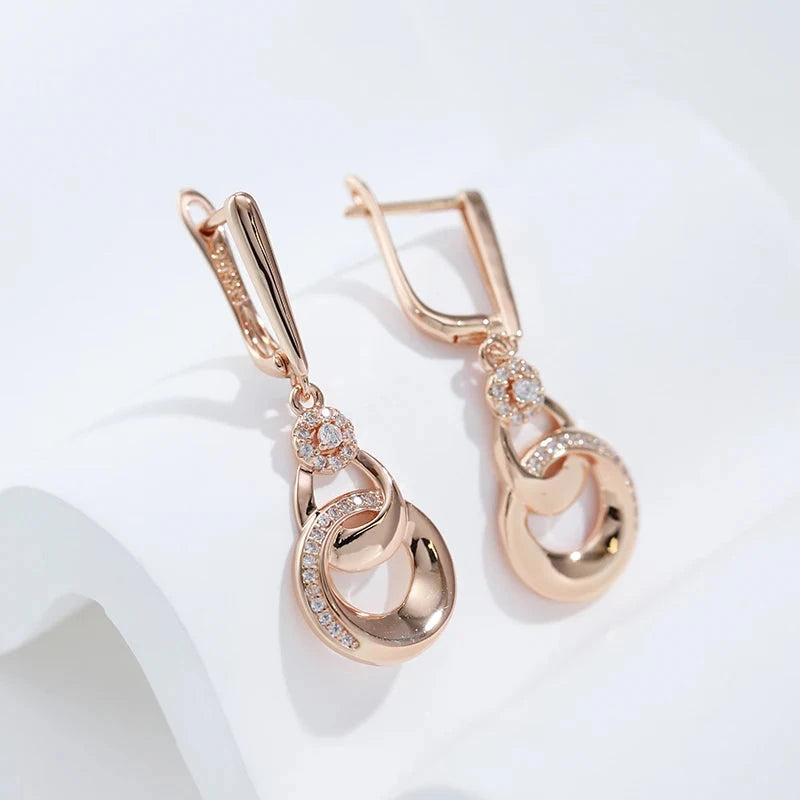 Elegant Hoop Pendant 585 Rose Gold Long Drop Zircon Earrings For Women