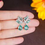 Huitan Blue-Green CZ Earrings for Women