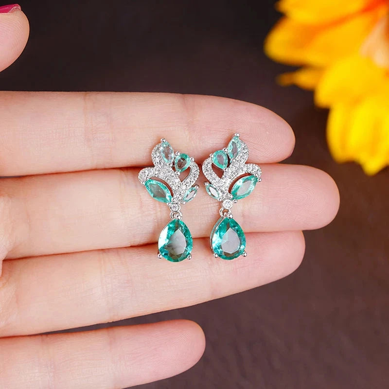 Huitan Blue-Green CZ Earrings for Women