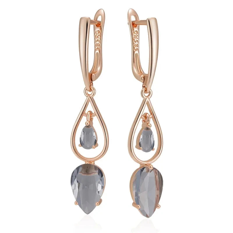 Transparent Grey Stone Drop Earrings – 585 Rose Gold