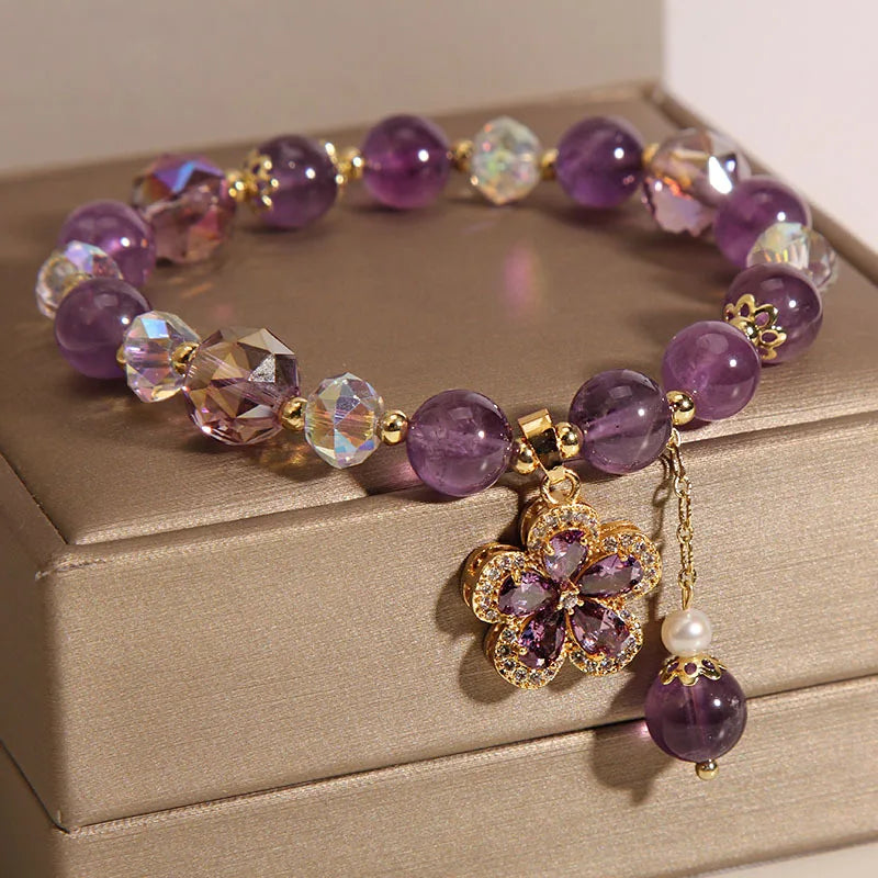 Love Pendant Beads Natural Amethyst BraceletPurple-4