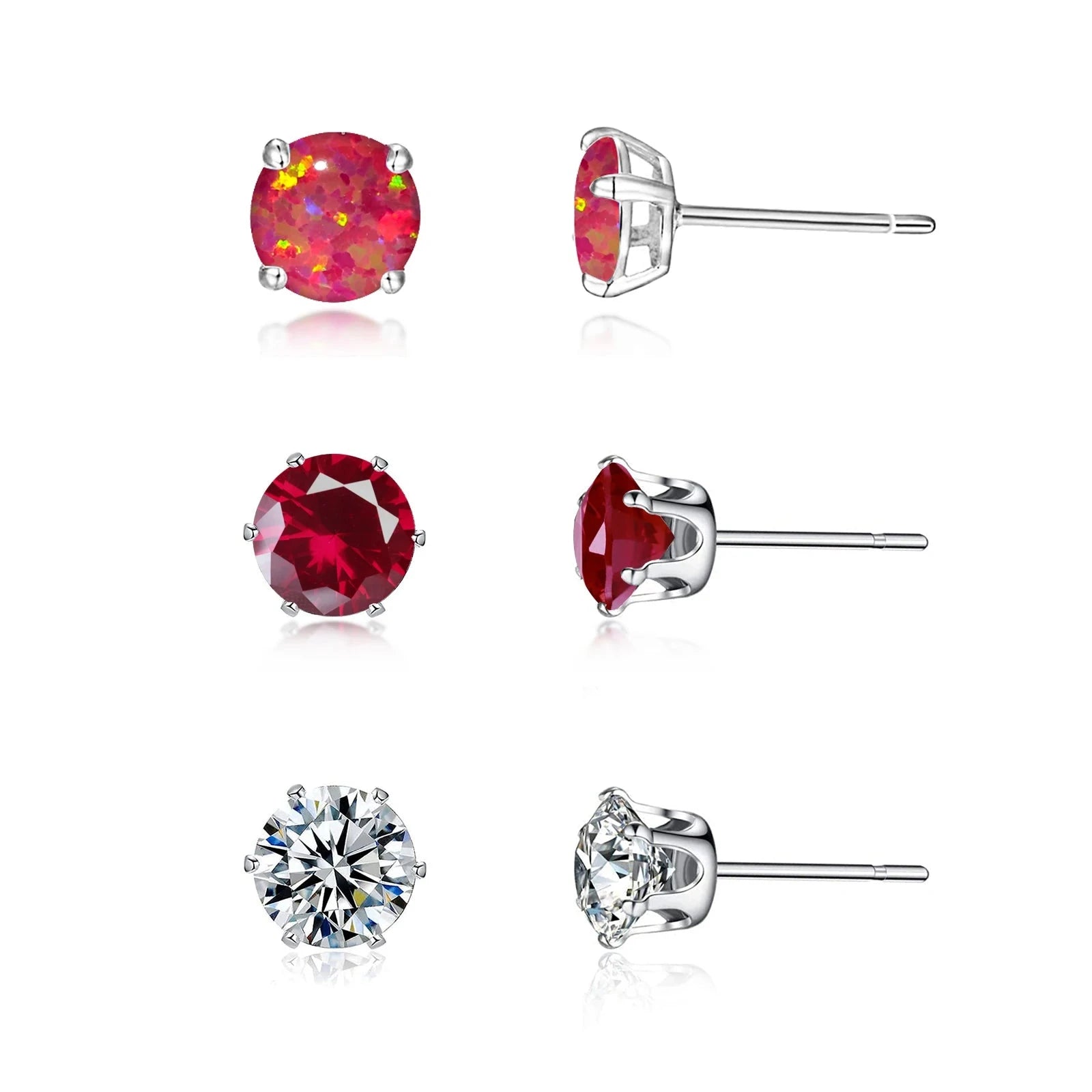 3 Pairs of Red Opal Stone Stud EarringsOT203