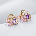 Colorful Crystal Flower Stud Earrings For WomenROSE GOLD COLOR