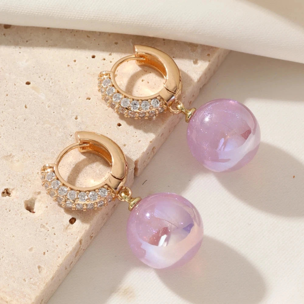 Golden Pearl Dangle & Zircon Drop Earrings for WomenPurpleCHINA