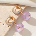 Golden Pearl Dangle & Zircon Drop Earrings for WomenPurpleCHINA