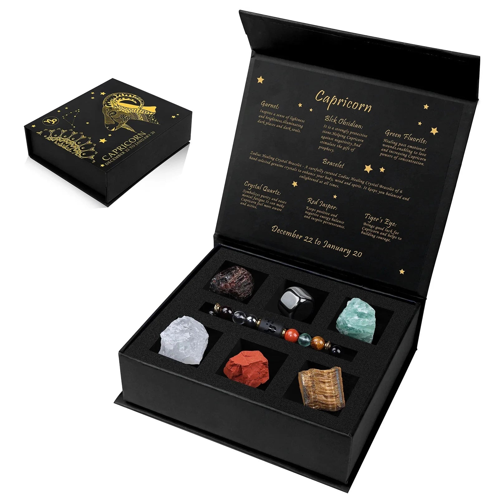 Aries Bracelet Constellation Sign Braided Bracelet With 6 Natural Stone Jewelry for Women/MenCapricorn12.22-1.19