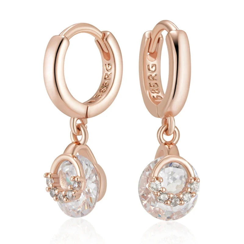 585 Rose Gold Zircon Drop Earrings for WomenH0297