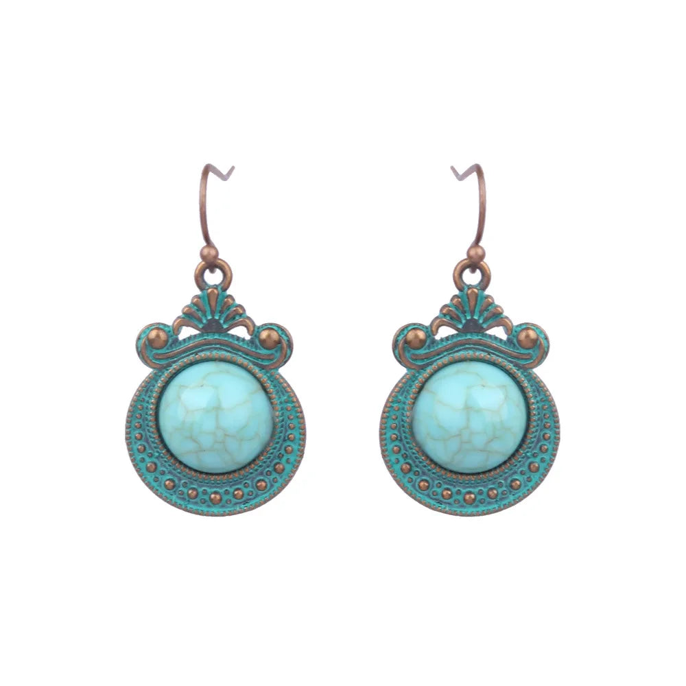 Ethnic Turquoises Dangle Earrings Antique Bronze Pigeon Earring0716