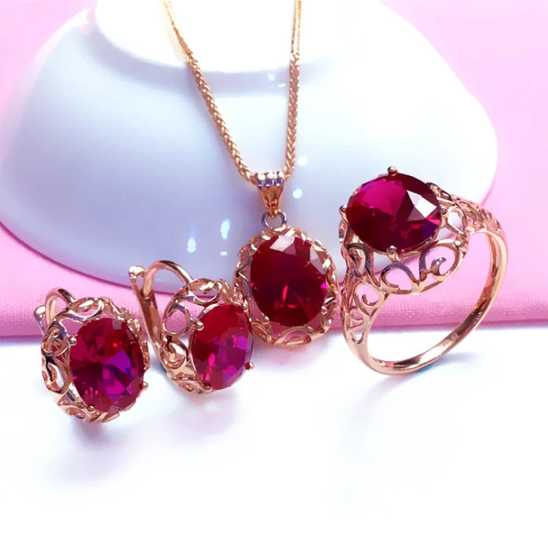 Ruby Jewelry Set Hollow DesignSet
