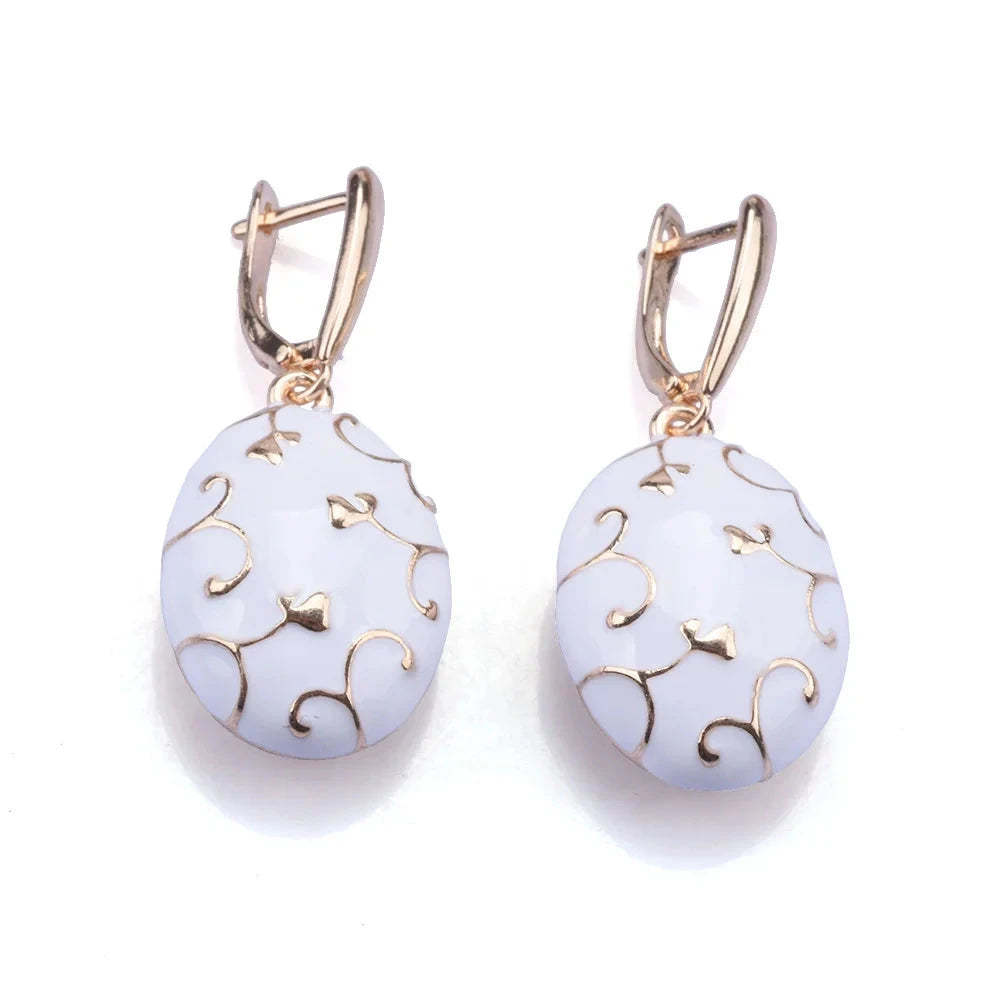 Round Oval White & Black Enamel Drip Oil Geometric Dangle Earrings for WomenWhite 2