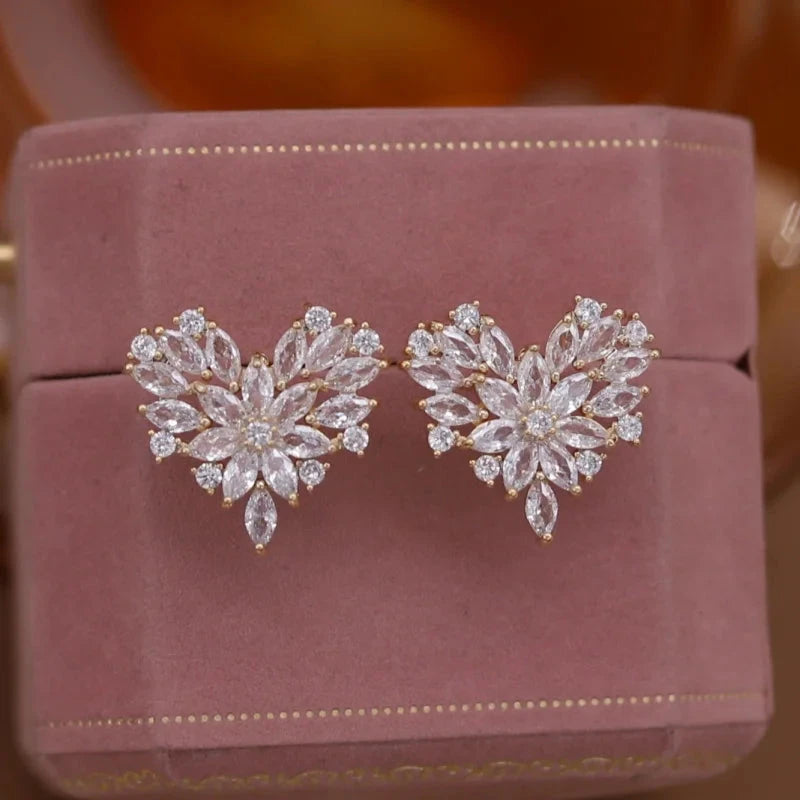 14K Gold Plated Zircon Love EarringsGold-color