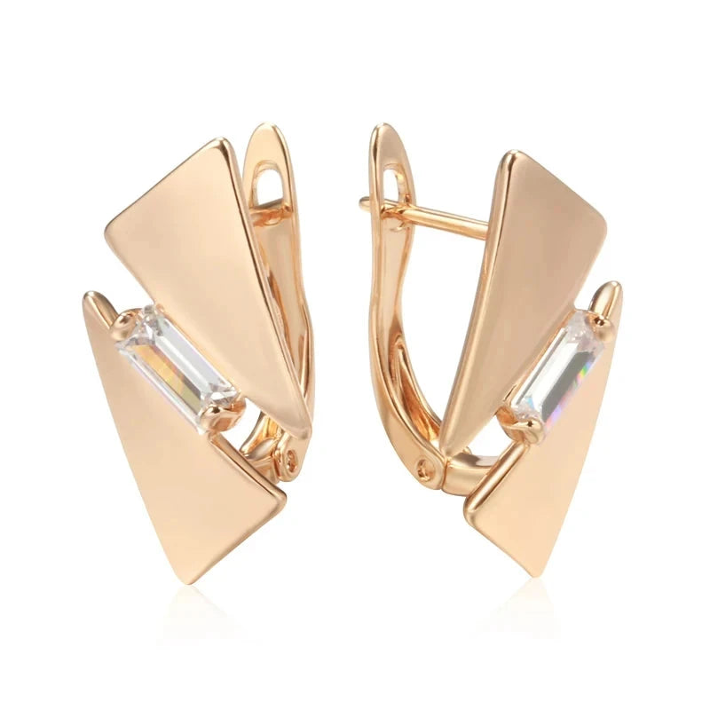Geometric Drop Earrings For Women 585 Rose Gold Color