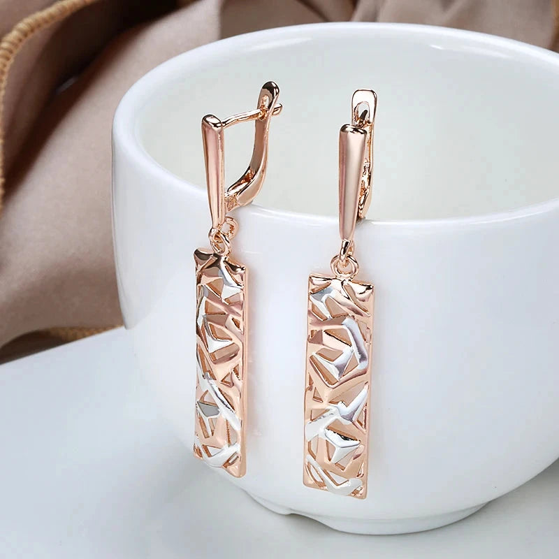 Geometric Hollow Earrings – Rose Gold & Silver
