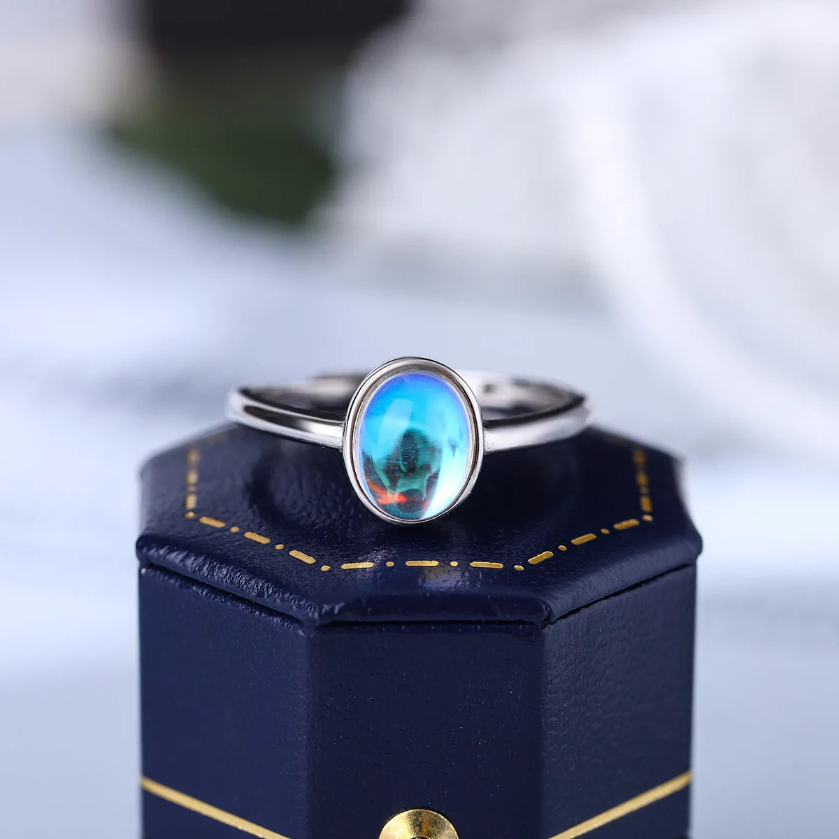 Oval Aquamarine Opal Couple Ring For Women