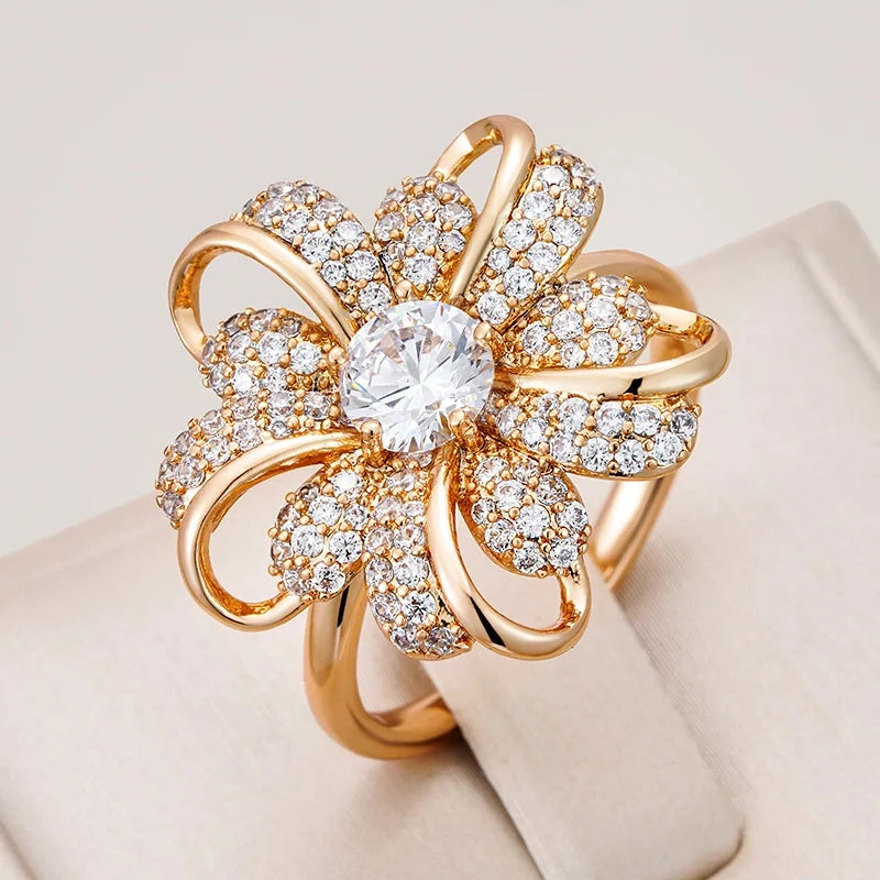 Kinel Rose Gold Crystal Flower Ring