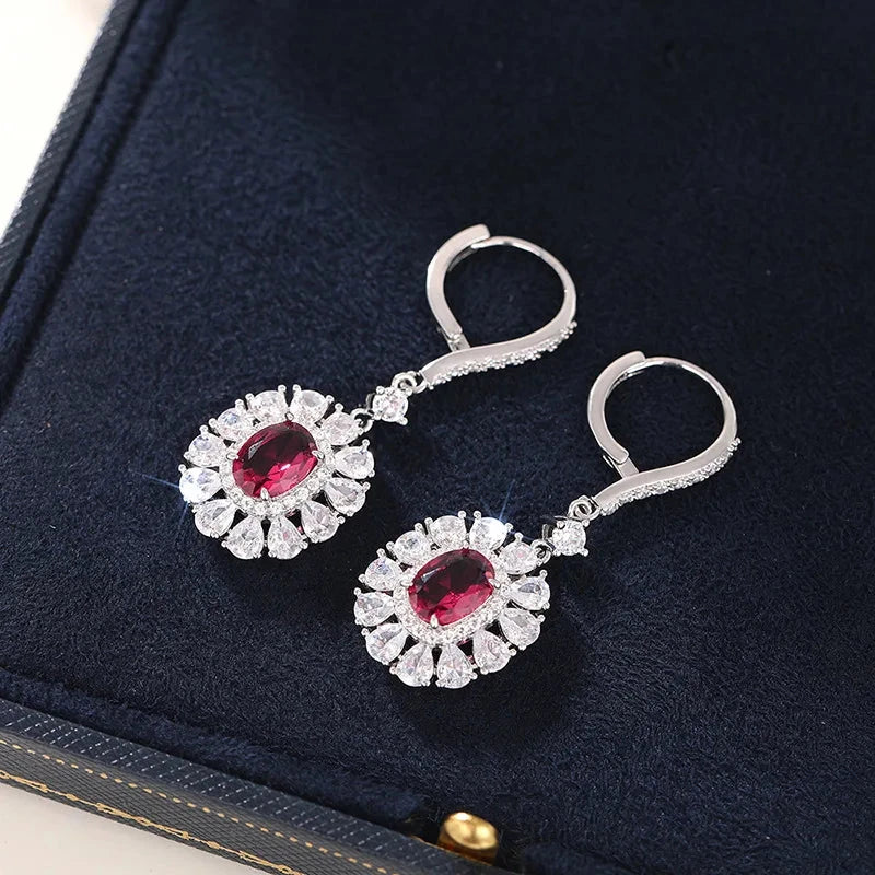Light Luxury Elliptical Flower Zircon Earrings for Women