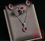 Oval Cut Natural Red Garnet 925 Sterling Silver Jewelry Set