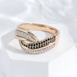 Luxury 585 Rose Gold Ring with Black & White Zircon