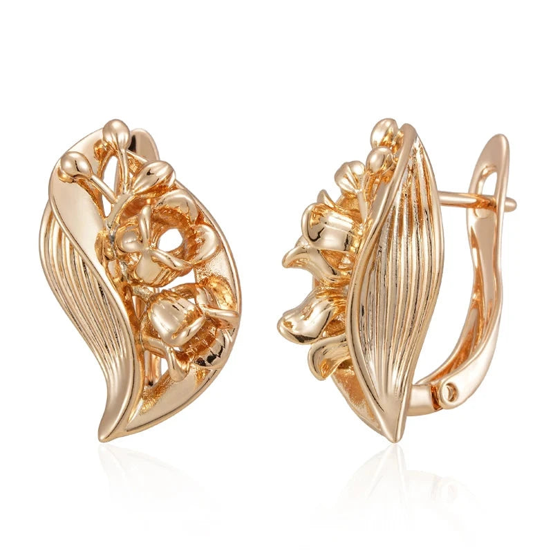 Wbmqda Classic Elegant Metal Flower Drop Earrings For Women 585 Rose Gold Color Vintage Ethnic Wedding Jewelry AccessoriesROSE GOLD COLOR
